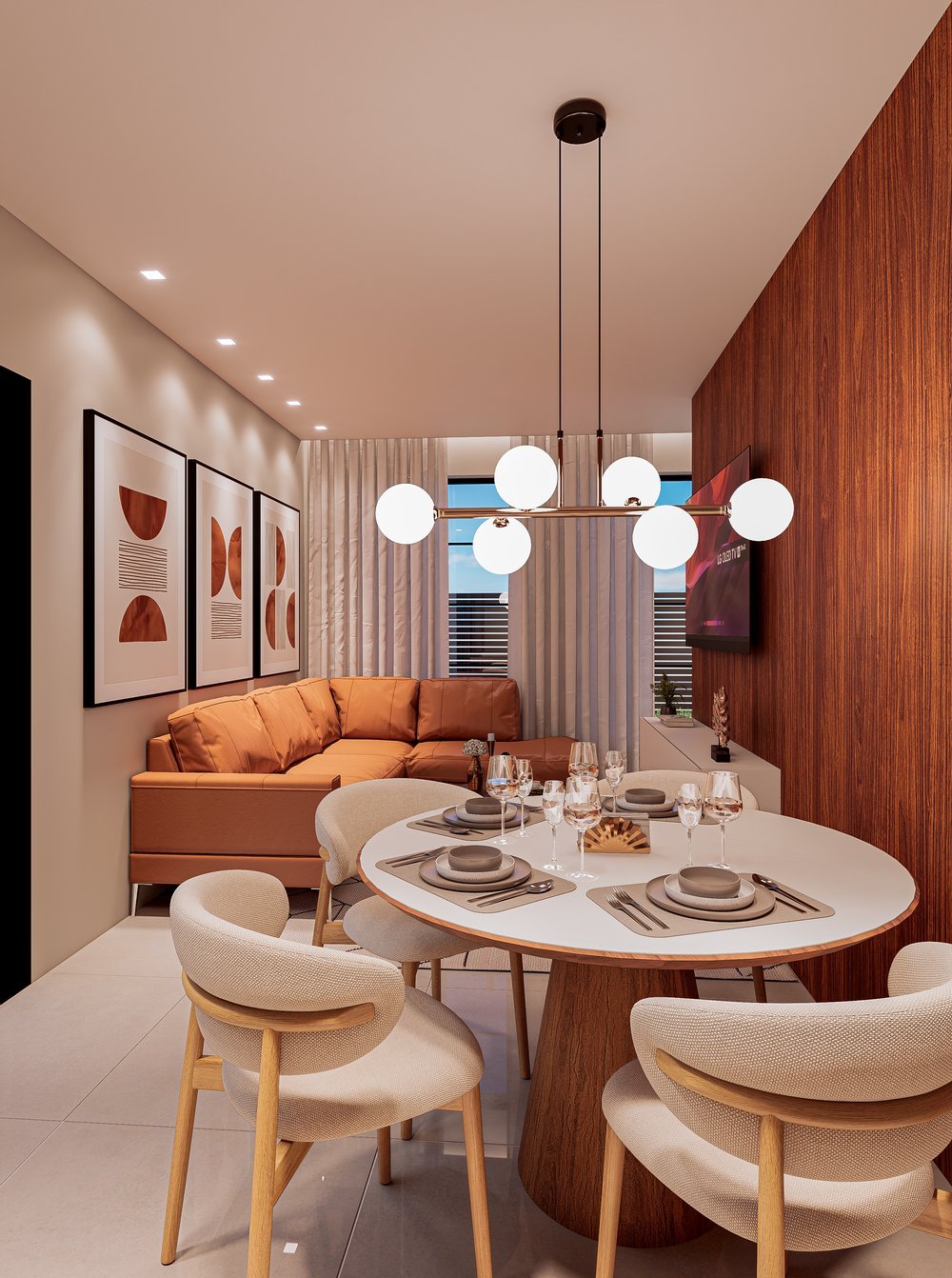 Sala de estar e jantar integradas do Residencial Toronto